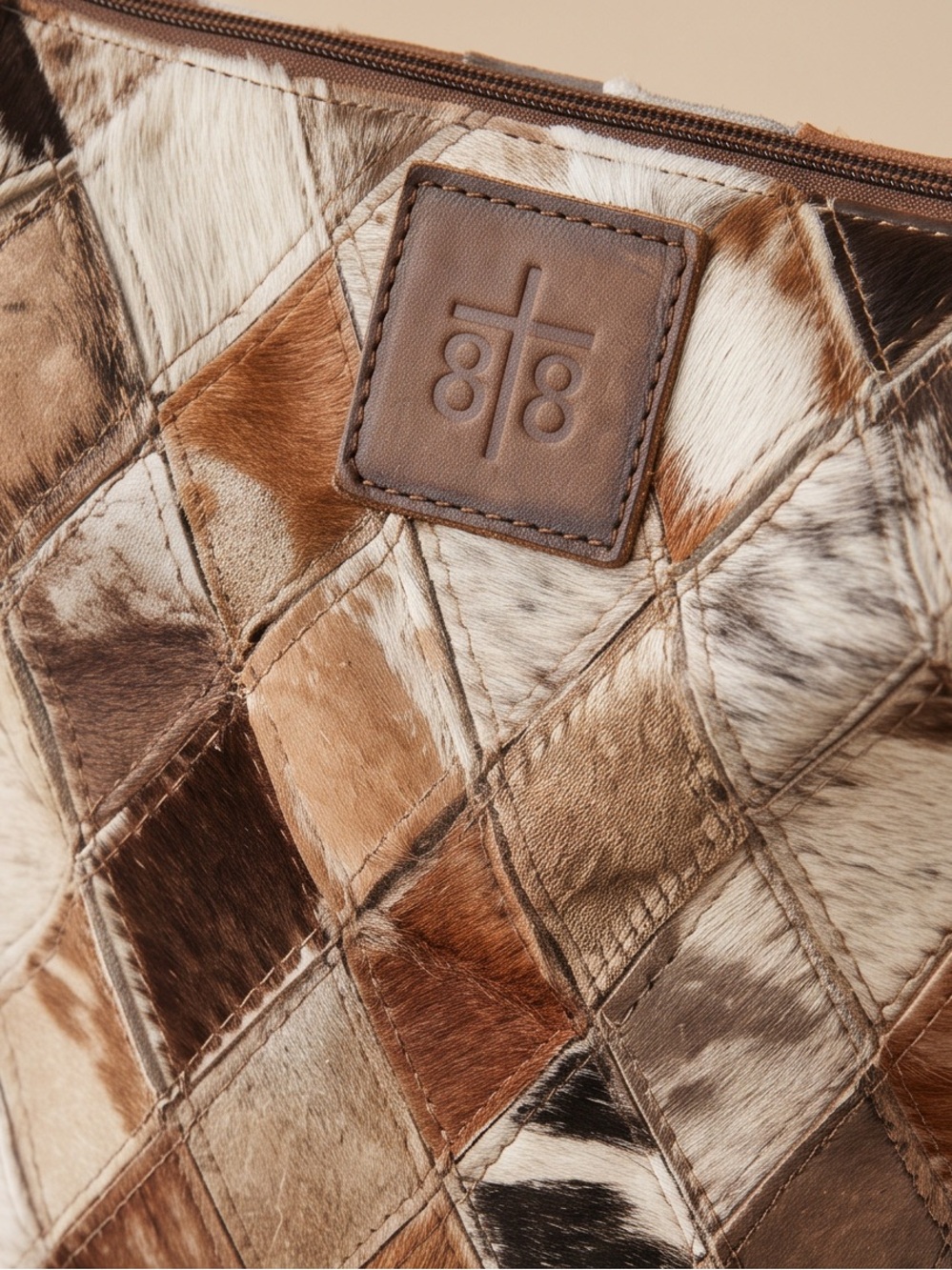 STS Ranchwear Brown Multi Patchwork Cowhide Crossbody Bucket Bag - Picture 3 of 14